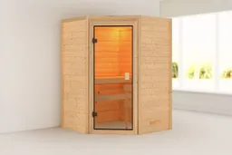 Woodfeeling Massivholz-Sauna Antonia Eckeinstieg 38 mm 0