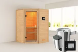 Woodfeeling Massivholz-Sauna Antonia Eckeinstieg 38 mm 0