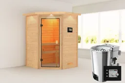 Woodfeeling Massivholz-Sauna Antonia Eckeinstieg 38 mm 0