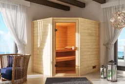 Woodfeeling Massivholz-Sauna Elea Eckeinstieg 38 mm 0