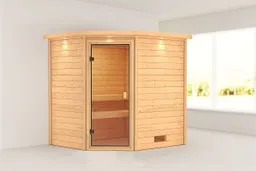 Woodfeeling Massivholz-Sauna Elea Eckeinstieg 38 mm 0