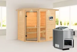 Woodfeeling Massivholz-Sauna Jada Eckeinstieg 38 mm 0