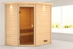 Woodfeeling Massivholz-Sauna Jella Eckeinstieg 38 mm 0