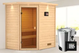 Woodfeeling Massivholz-Sauna Jella Eckeinstieg 38 mm 0