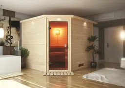 Woodfeeling Massivholz-Sauna Leona Eckeinstieg 38 mm 0