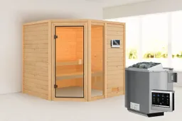 Woodfeeling Massivholz-Sauna Tabea Eckeinstieg 38 mm 0