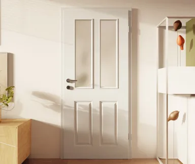 HORI Zimmertür Estella 4 Signalweiß RAL9003 mit Lichtausschnitt Röhrenspan Designkante 1