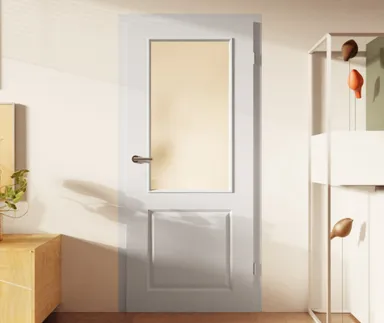 HORI Zimmertür Estella 2 Signalweiß RAL9003 mit Lichtausschnitt Röhrenspan Designkante ohne Schlüssellochbohrung 1