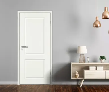 PRÜM Zimmertür Classic C2 Weißlack RAL9010 Röhrenspanplatten Karnieskante 2