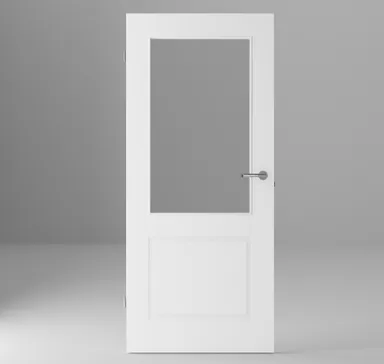 HORI Zimmertür Alicante 2 Weißlack RAL9003 mit Lichtausschnitt Röhrenspan Designkante ohne Schlüssellochbohrung 1