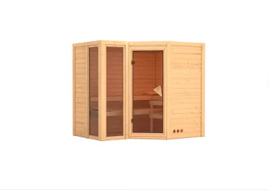 Karibu Massivholz-Sauna Amara Eckeinstieg 40 mm 1