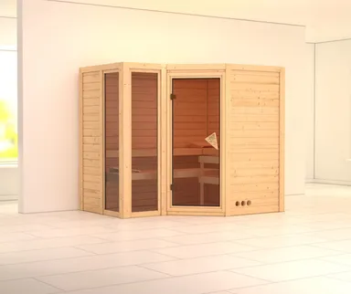 Karibu Massivholz-Sauna Amara Eckeinstieg 40 mm 0