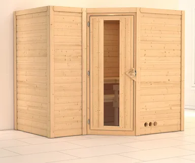 Karibu Massivholz-Sauna Sahib 2 Eckeinstieg 40 mm 0