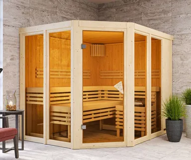 Karibu System-Sauna Komplettset Morten 3 Eckeinstieg 68 mm 0