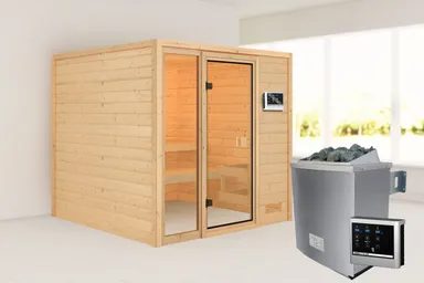 Woodfeeling Massivholz-Sauna Jutta Fronteinstieg 38 mm 0