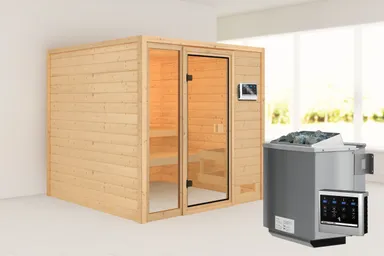 Woodfeeling Massivholz-Sauna Jutta Fronteinstieg 38 mm 0