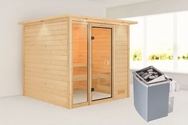 Woodfeeling Massivholz-Sauna Jutta Fronteinstieg 38 mm 0