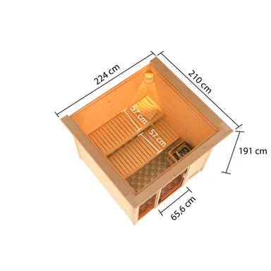 Woodfeeling Massivholz-Sauna Jutta Fronteinstieg 38 mm 1