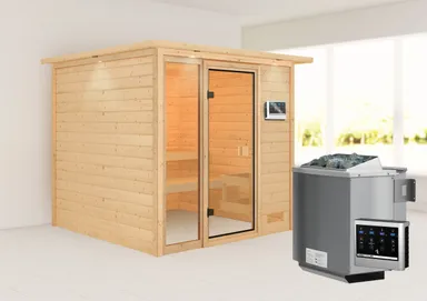 Woodfeeling Massivholz-Sauna Jutta Fronteinstieg 38 mm 1