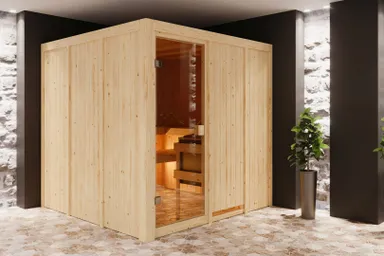 Woodfeeling Massivholz-Sauna Oulu Fronteinstieg 68 mm 0