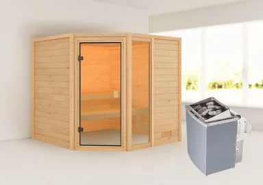 Woodfeeling Massivholz-Sauna Tabea Eckeinstieg 38 mm 1