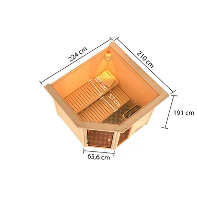 Woodfeeling Massivholz-Sauna Tabea Eckeinstieg 38 mm 1