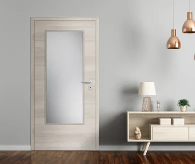 HORI Zimmertür CPL Lärche hell strukturiert mit Lichtausschnitt Röhrenspan Rundkante 1