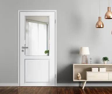 HORI Zimmertür Estella 2 Weißlack RAL9010 mit Lichtausschnitt Röhrenspan Rundkante 1