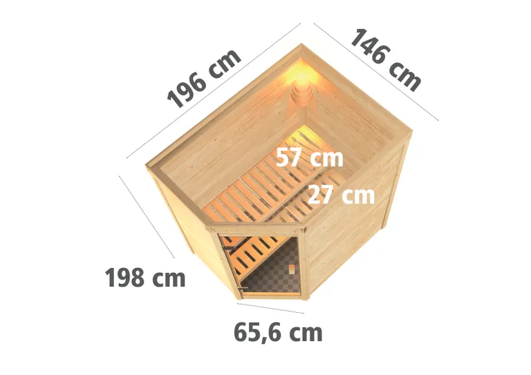 Karibu Massivholz-Sauna Svea Eckeinstieg 38 mm 1