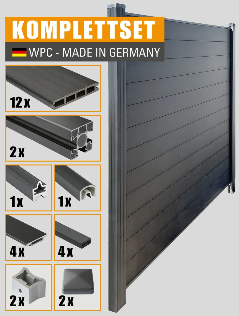 Kovalex WPC Sichtschutzzaun Stecksystem glatt mattiert Starterset 1