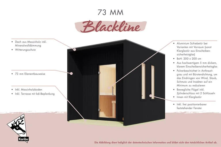 Karibu Saunahaus Laguna Blackline Fronteinstieg 73 mm 3