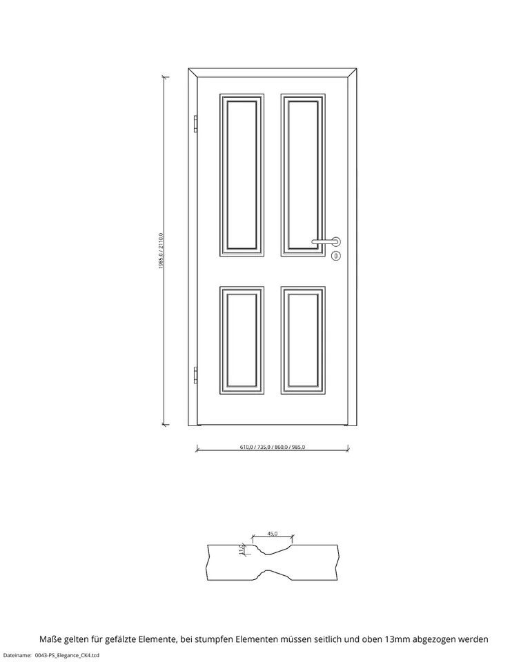 PRÜM Zimmertür Classic CK4 Weißlack RAL9010 Röhrenspanplatten Karnieskante 3