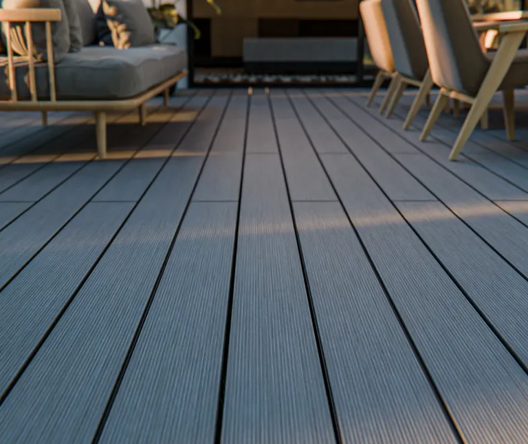 HORI Terrassendielen Komplettset WPC Kuba Hohlkammer grau geriffelt/glatt gebürstet 3