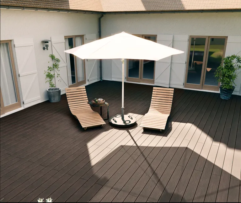 HORI Terrassendielen Komplettset WPC/BPC massiv Schutzummantelt braun + grau/beige 20 x 140 mm 10