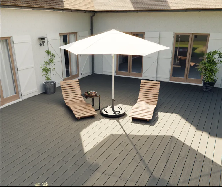 HORI Terrassendielen Komplettset WPC/BPC massiv Schutzummantelt braun + grau/beige 20 x 140 mm 12