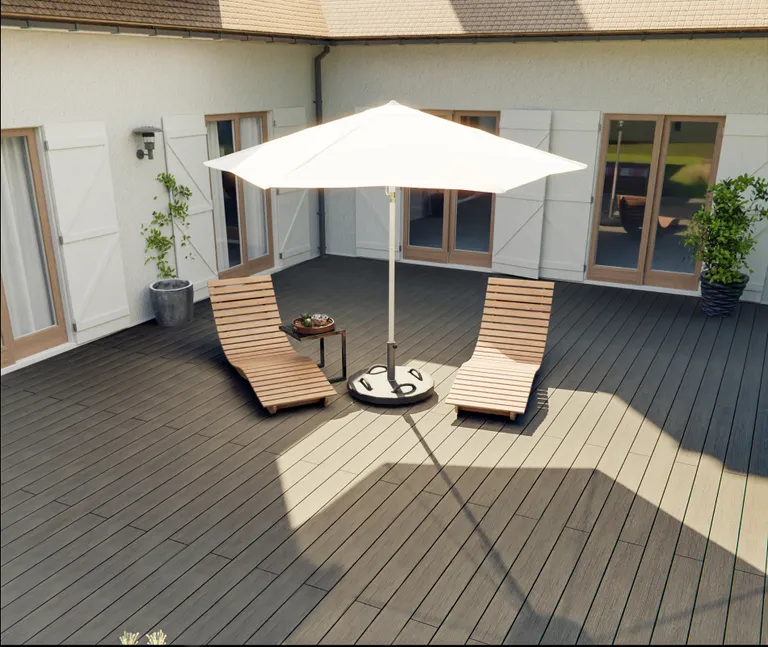 HORI Terrassendielen Komplettset WPC Maui Massiv grau tiefe Holzstruktur + geriffelt 21 x 143 mm 10