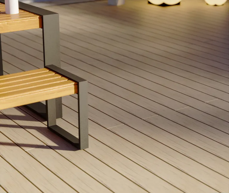 HORI Terrassendielen Komplettset WPC Maui Massiv beige tiefe Holzstruktur + geriffelt 21 x 143 mm 9