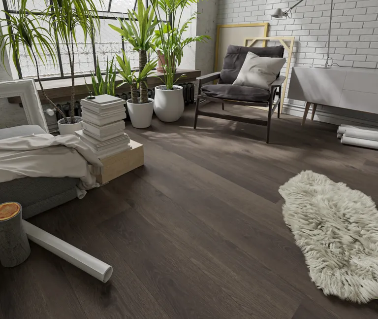 HORI Klick-Hartvinylboden Rigid SPC Eiche Markant geräuchert Dubbo Landhausdiele Holzstruktur 3