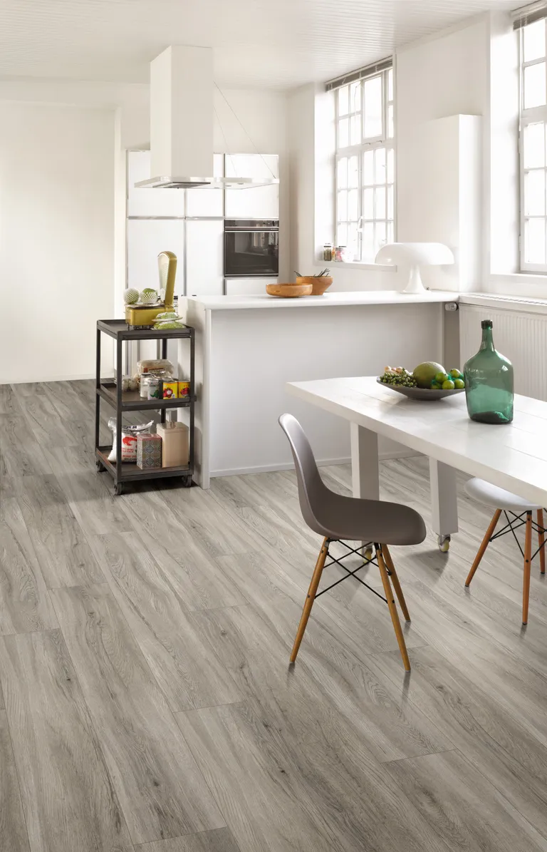 PARADOR Klick-Vinylboden SPC Basic 5.3 Eiche pastellgrau gebürstete Struktur Landhausdiele 1
