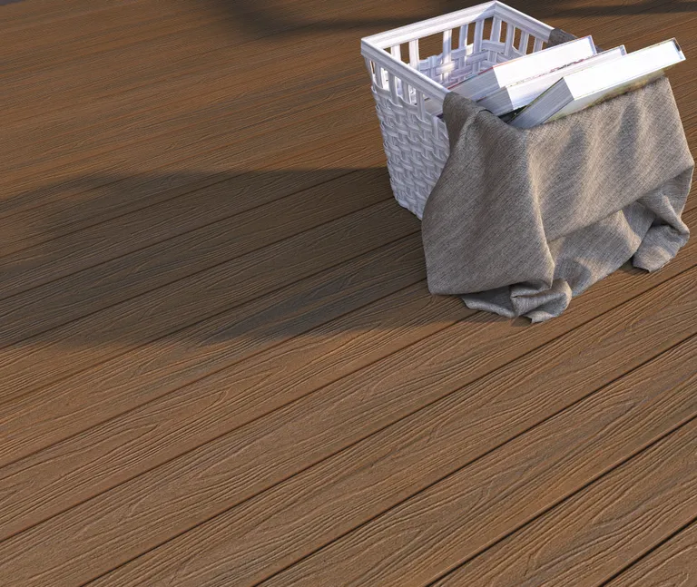 NewTechWood Terrassendielen WPC Hohlkammer Deluxe Teak Holzstruktur gebürstet / glatt gebürstet 22.5 x 138 mm 0