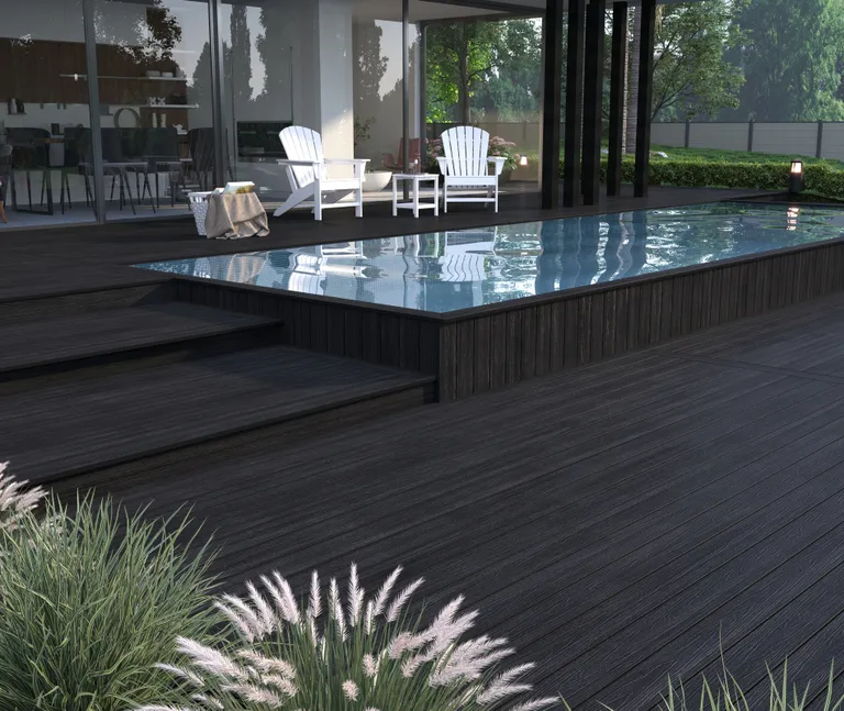 HORI Terrassendiele WPC Hohlkammer Wood Feeling Co-Extrudiert 22,5x138mm anthrazit-schwarz 4