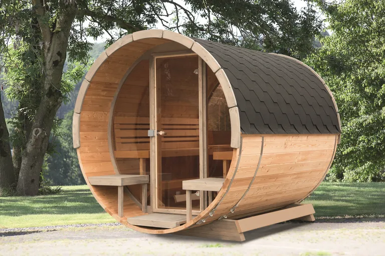 Wolff Finnhaus Fass-Sauna Aufschlag für Vollglasfront Ø 235 cm 1