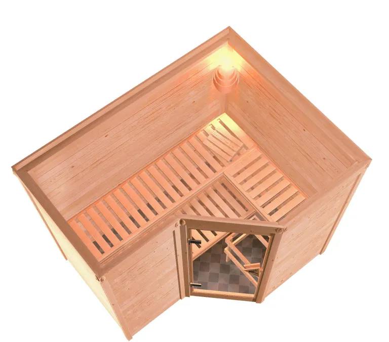 Karibu Massivholz-Sauna Sahib 2 Eckeinstieg 40 mm 2