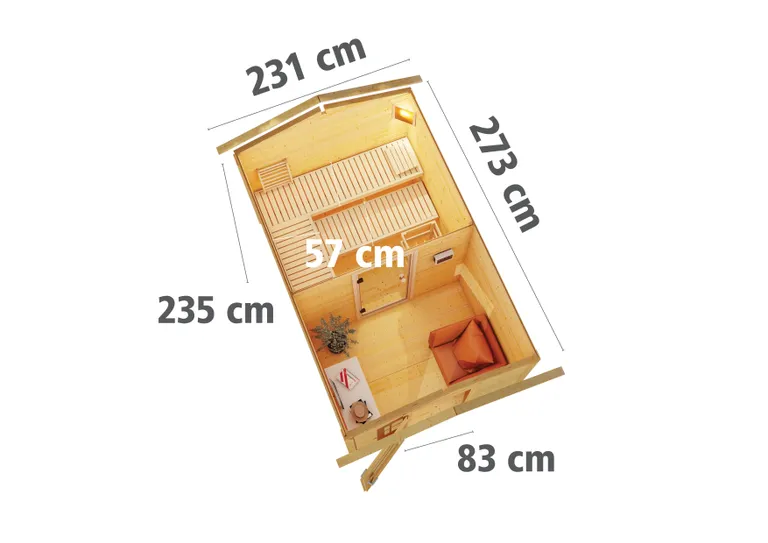 Karibu Sauna-Haus Bosse 1 mit Vorraum Türe Milchglas 38 mm 2