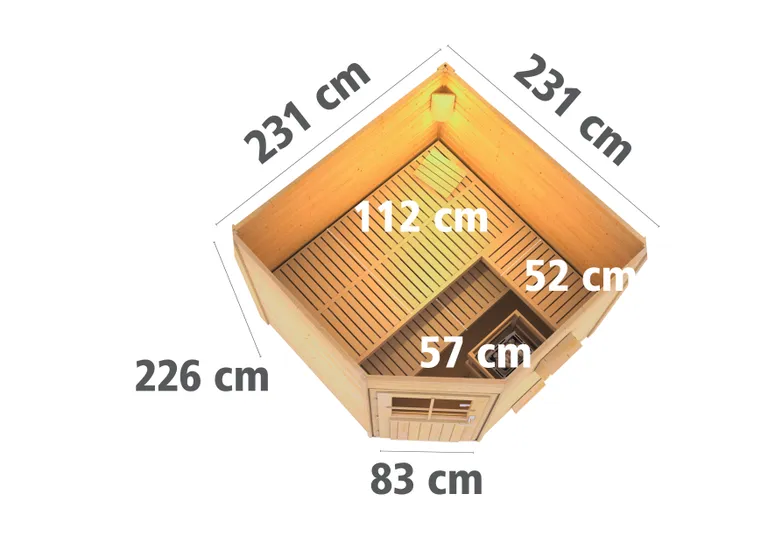 Karibu Sauna-Haus Heikki Eckeinstiegieg Türe Milchglas 38 mm 2