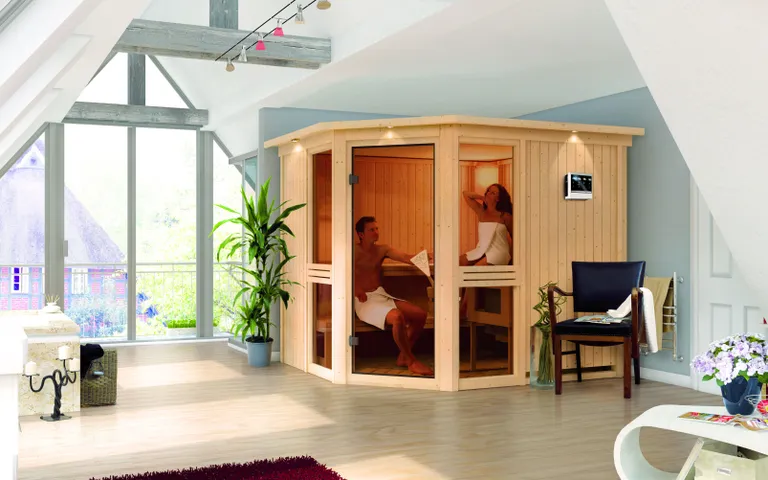 Karibu System-Sauna Amelia 3 Eckeinstieg 68 mm 3