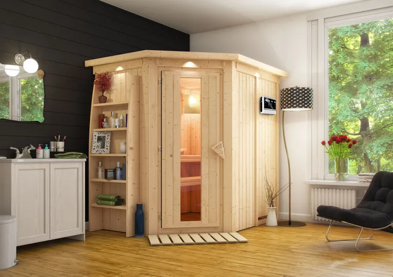 Karibu System-Sauna Carin Eckeinstieg 68 mm 3