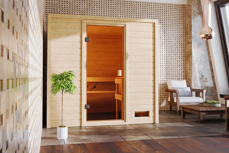 Woodfeeling Massivholz-Sauna Adelina Fronteinstieg 38 mm 0