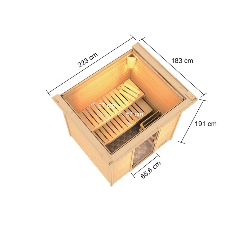 Woodfeeling Massivholz-Sauna Adelina Fronteinstieg 38 mm 1
