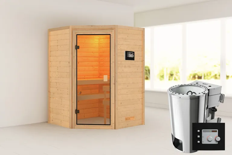 Woodfeeling Massivholz-Sauna Antonia Eckeinstieg 38 mm 5